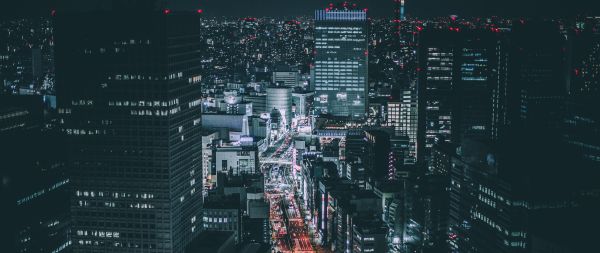Обои 2560x1080 Токио, Япония, ночной город