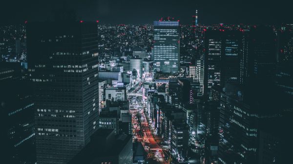 Обои 2048x1152 Токио, Япония, ночной город