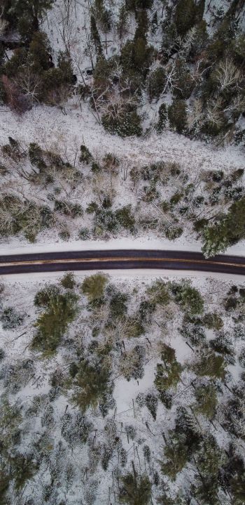 winter road, top view Wallpaper 1080x2220