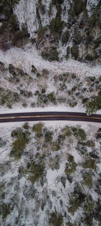 winter road, top view Wallpaper 1440x3200