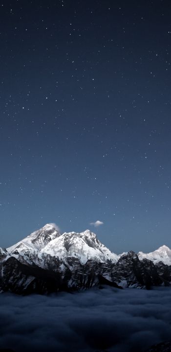 mountains, starry sky, night Wallpaper 1080x2220