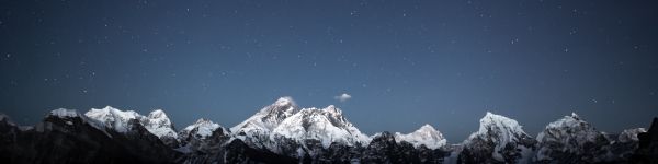 mountains, starry sky, night Wallpaper 1590x400