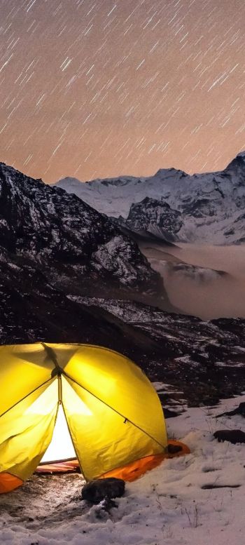 tent, highlands Wallpaper 1440x3200