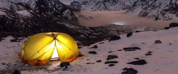 Обои 3440x1440 палатка, горная местность