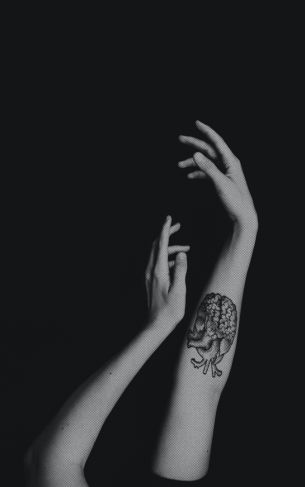 hands, aesthetics, tattoo, black and white photo Wallpaper 1752x2800