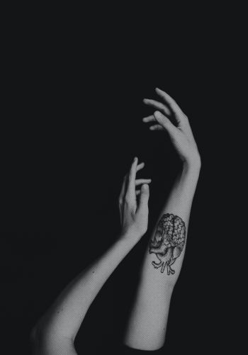 hands, aesthetics, tattoo, black and white photo Wallpaper 1668x2388