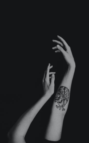 hands, aesthetics, tattoo, black and white photo Wallpaper 800x1280