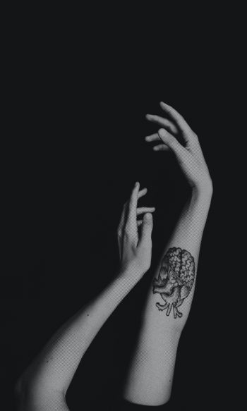 hands, aesthetics, tattoo, black and white photo Wallpaper 1200x2000
