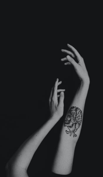 hands, aesthetics, tattoo, black and white photo Wallpaper 600x1024