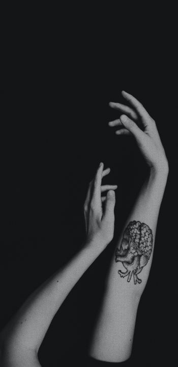 hands, aesthetics, tattoo, black and white photo Wallpaper 1440x2960