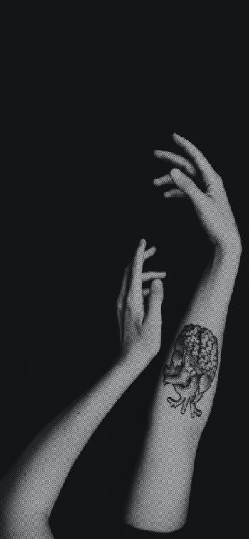 hands, aesthetics, tattoo, black and white photo Wallpaper 1170x2532