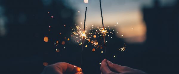 sparklers, New Year, romance Wallpaper 3440x1440