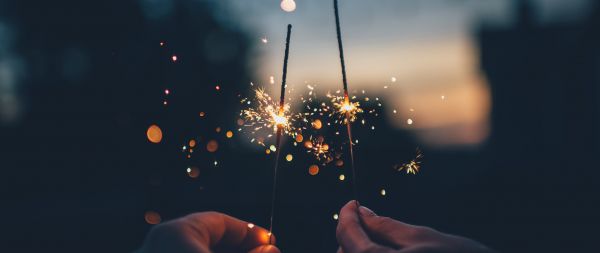sparklers, New Year, romance Wallpaper 2560x1080