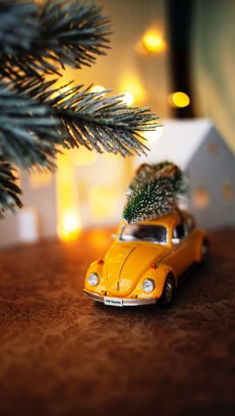 machine, Christmas tree, macro photo Wallpaper 640x1136