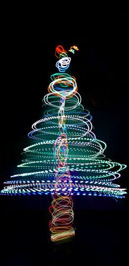 Christmas tree, long exposure, photo Wallpaper 1080x2220