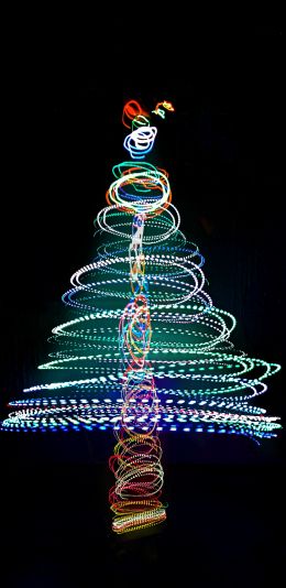 Christmas tree, long exposure, photo Wallpaper 1440x2960