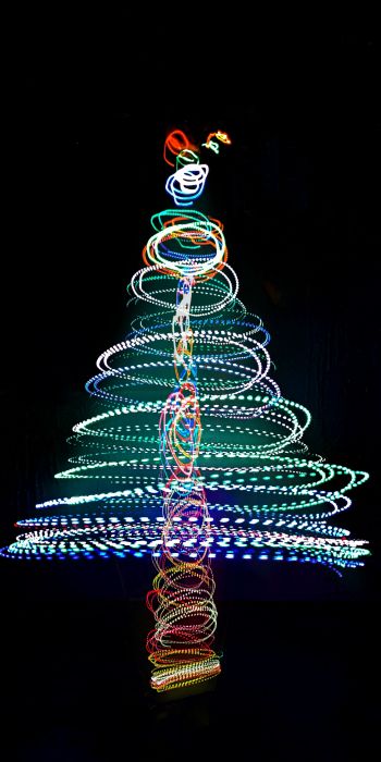 Christmas tree, long exposure, photo Wallpaper 720x1440