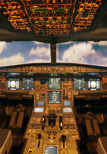 aircraft cockpit, aircraft, dashboard Wallpaper 1668x2388