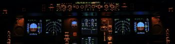 aircraft cockpit, aircraft, dashboard Wallpaper 1590x400