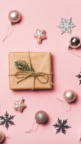 Gifts, Balls, pink background Wallpaper 1440x2560