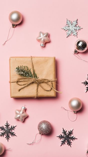Gifts, Balls, pink background Wallpaper 640x1136
