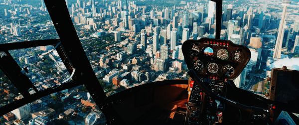 helicopter cockpit, helicopter, aviation Wallpaper 3440x1440