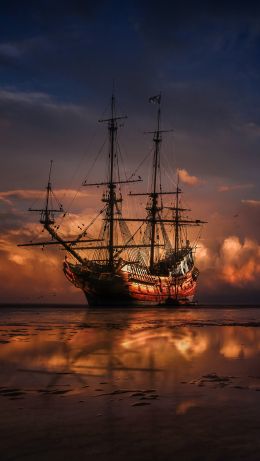 Ship, sea, sunset Wallpaper 640x1136