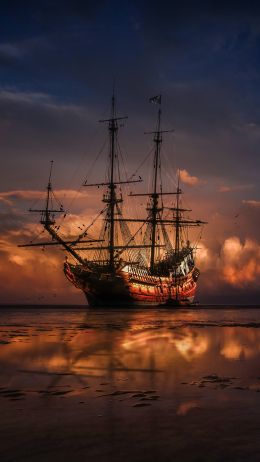 Ship, sea, sunset Wallpaper 720x1280