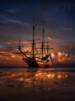 Ship, sea, sunset Wallpaper 1620x2160