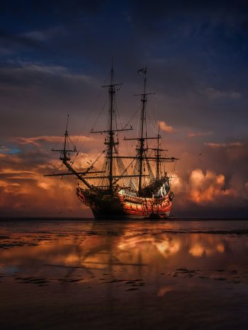 Ship, sea, sunset Wallpaper 1668x2224