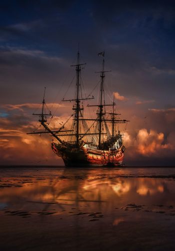 Ship, sea, sunset Wallpaper 1668x2388