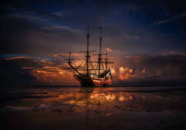 Ship, sea, sunset Wallpaper 4328x3030
