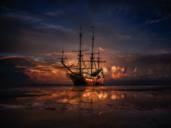 Ship, sea, sunset Wallpaper 800x600