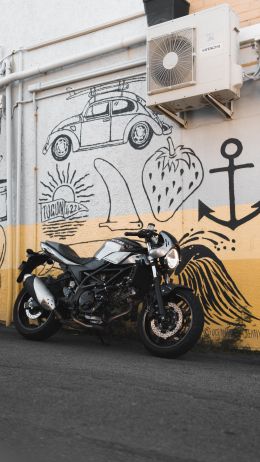 Обои 750x1334 Мотоцикл, граффити, улицы