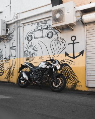Motorcycle, graffiti, streets Wallpaper 3699x4624