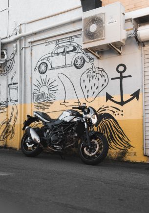 Motorcycle, graffiti, streets Wallpaper 1668x2388