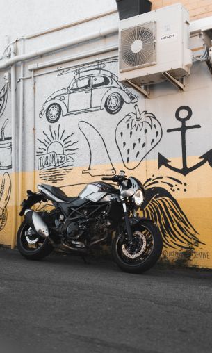 Motorcycle, graffiti, streets Wallpaper 1200x2000