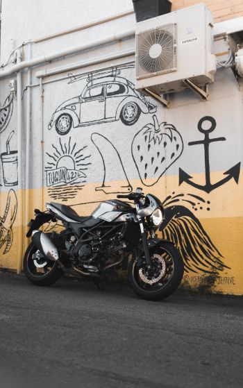 Motorcycle, graffiti, streets Wallpaper 1752x2800