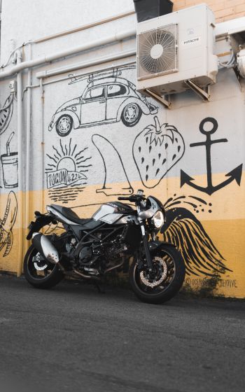 Motorcycle, graffiti, streets Wallpaper 1200x1920