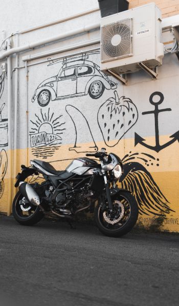 Motorcycle, graffiti, streets Wallpaper 600x1024