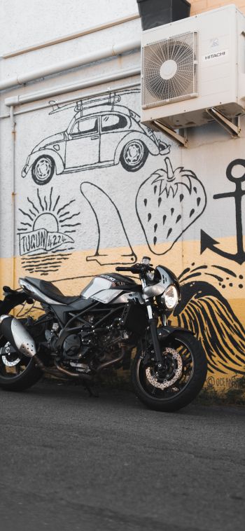 Motorcycle, graffiti, streets Wallpaper 1080x2340