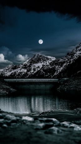 night, moon, lake Wallpaper 640x1136