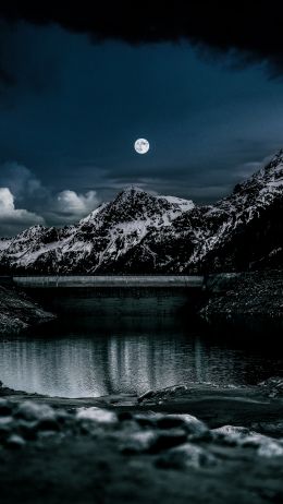 night, moon, lake Wallpaper 1440x2560