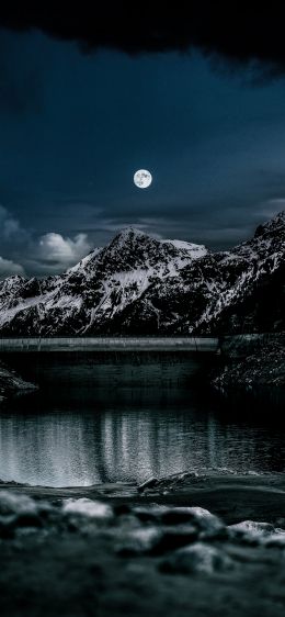 night, moon, lake Wallpaper 1125x2436