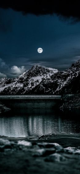 night, moon, lake Wallpaper 1242x2688