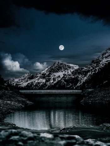 Обои 1620x2160 ночь, луна, озеро