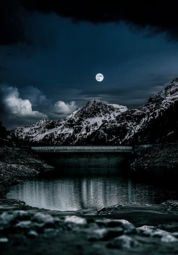 night, moon, lake Wallpaper 1668x2388