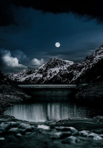 night, moon, lake Wallpaper 1640x2360