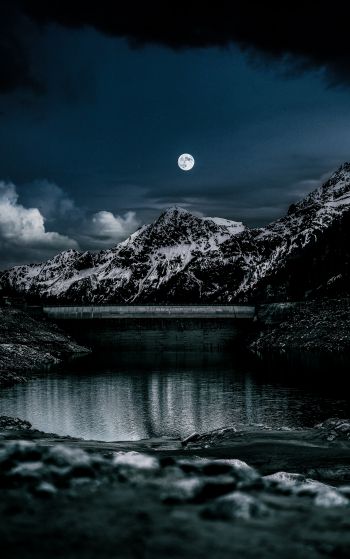 night, moon, lake Wallpaper 1752x2800