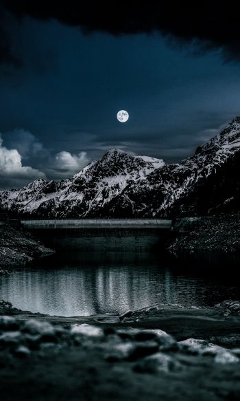 night, moon, lake Wallpaper 1200x2000